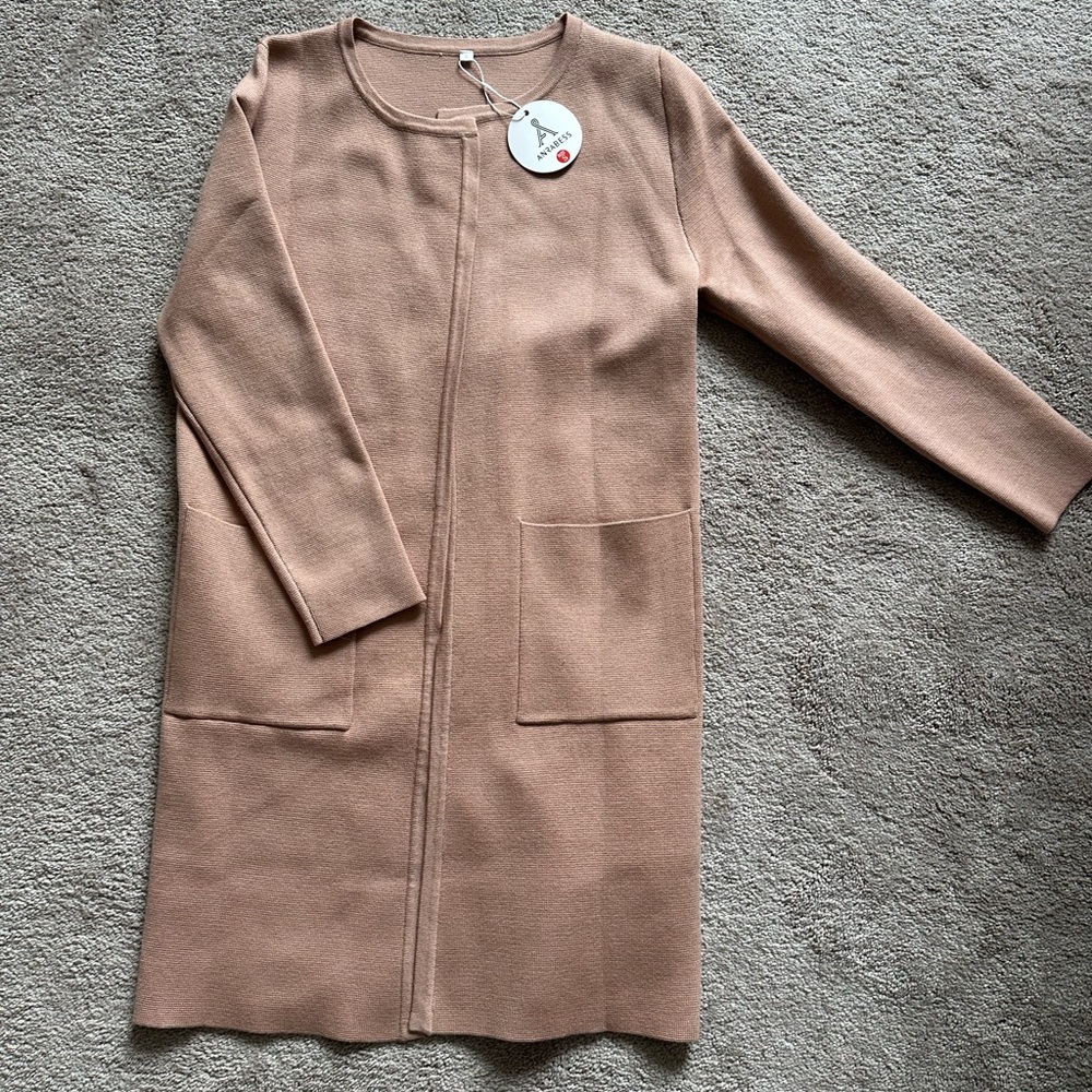 Elegant Tan Women's Long Cardigan